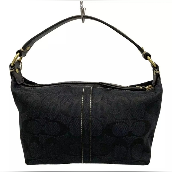 COACH Hamptons Signature 41047 Black White Jacquard Patent Leather Handbag Satch - Picture 7 of 7